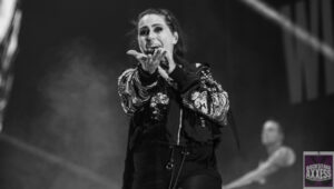 A music pop star performing black and white picture