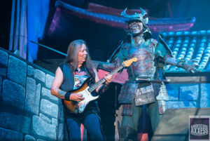 The singer with an iron maiden in the picture